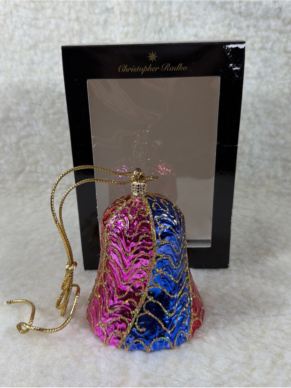 Christopher Radko Gilded Chimes Pink Blue & Red Bell Ornament